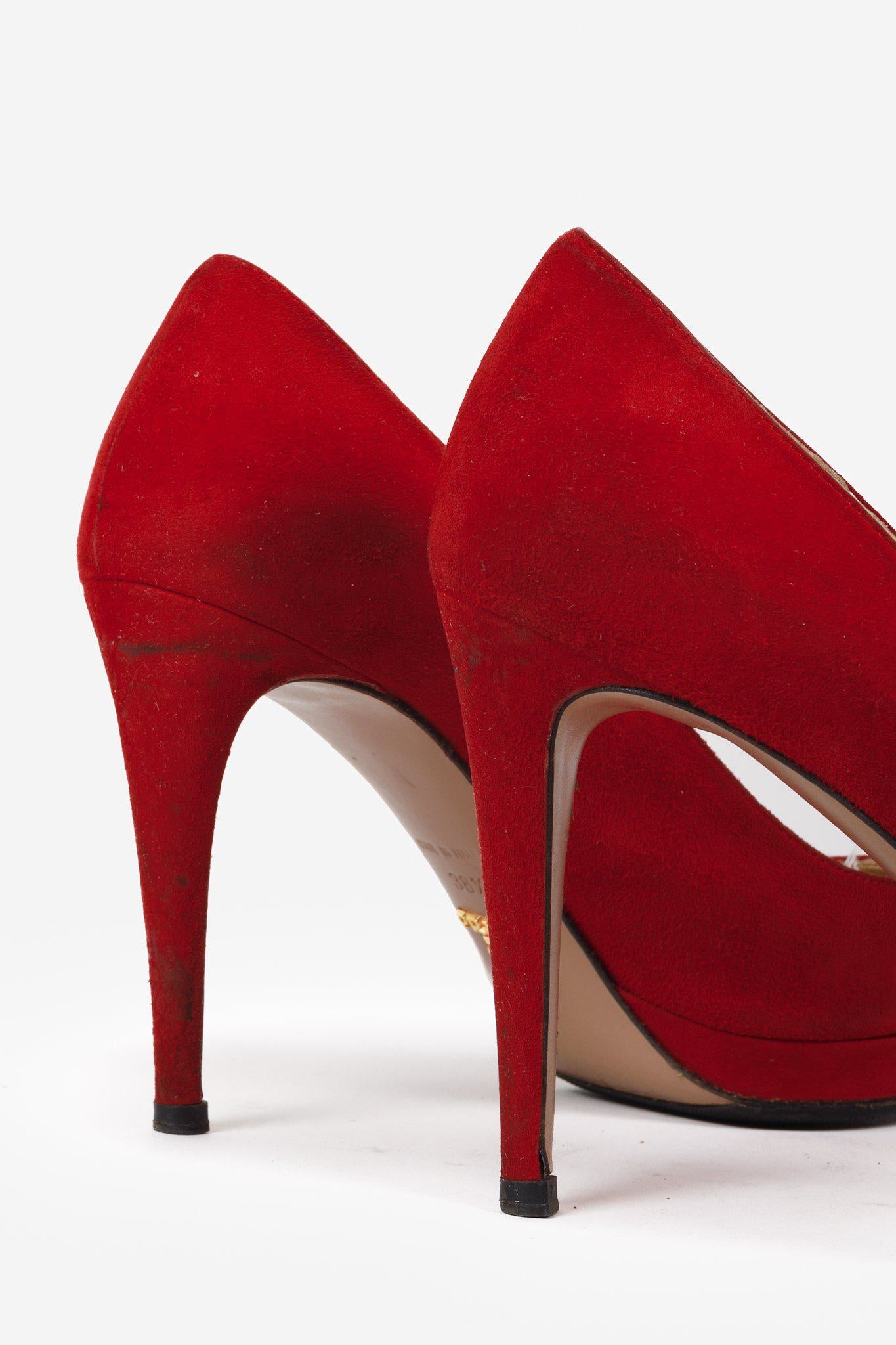 Prada Red Suede Platform Pumps