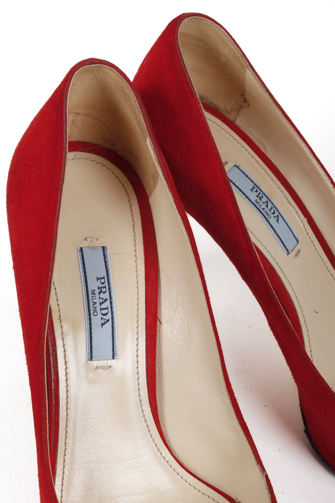 Prada Red Suede Platform Pumps