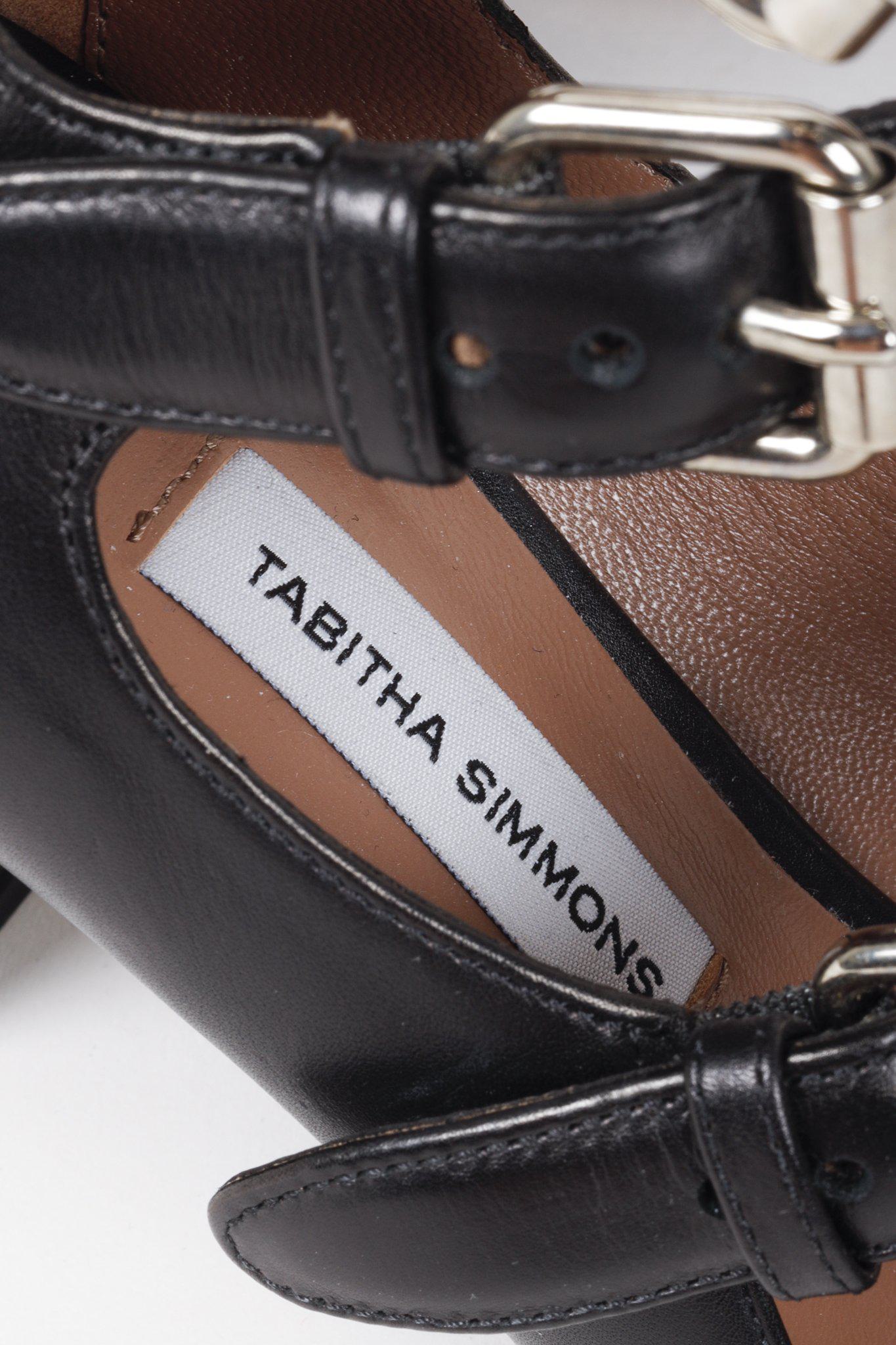 Tabitha Simmons Ginger Black Leather Triple Buckle Mary Jane Heels