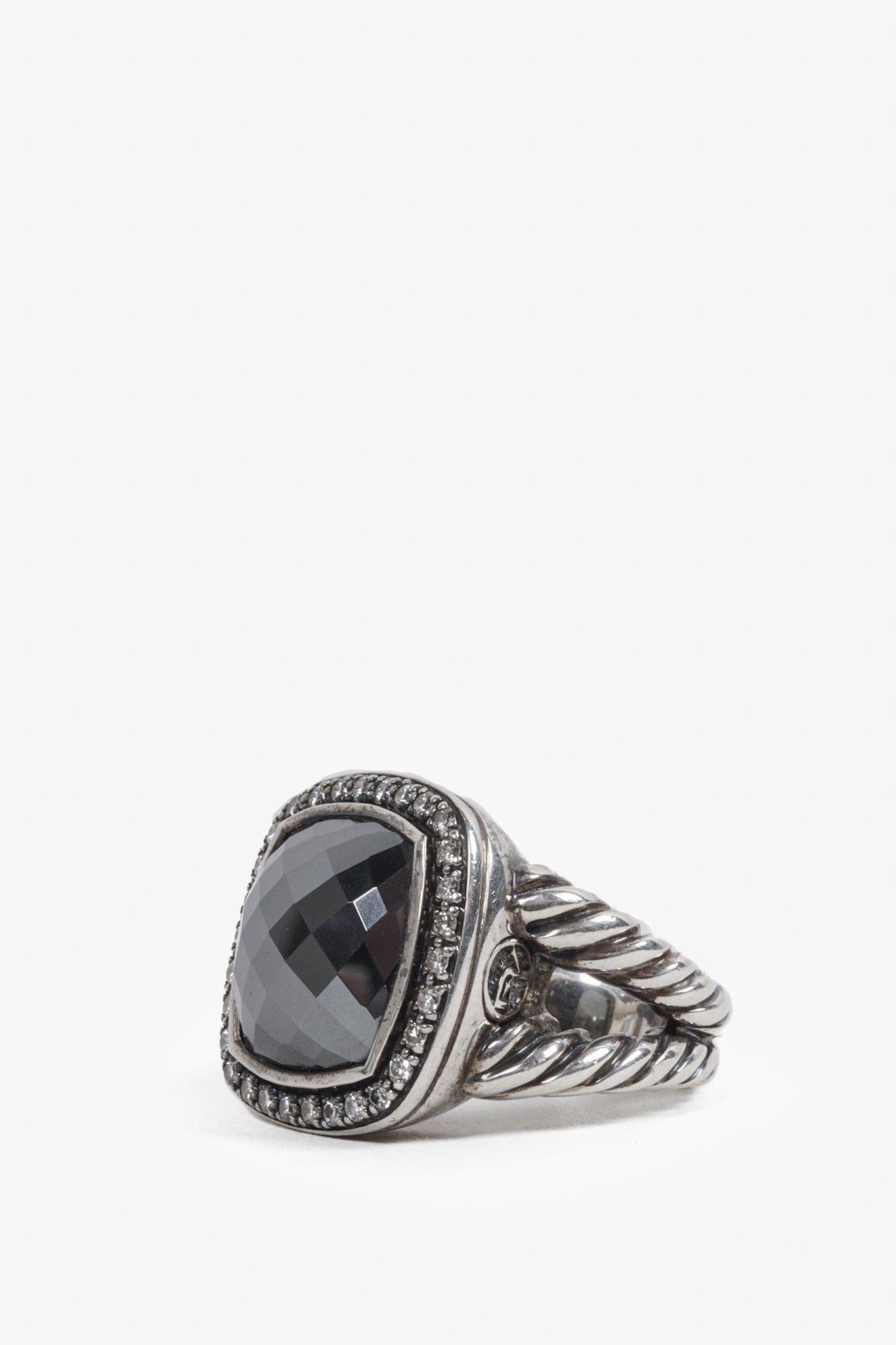 David Yurman Sterling Silver Albion Onyx and Diamond Ring