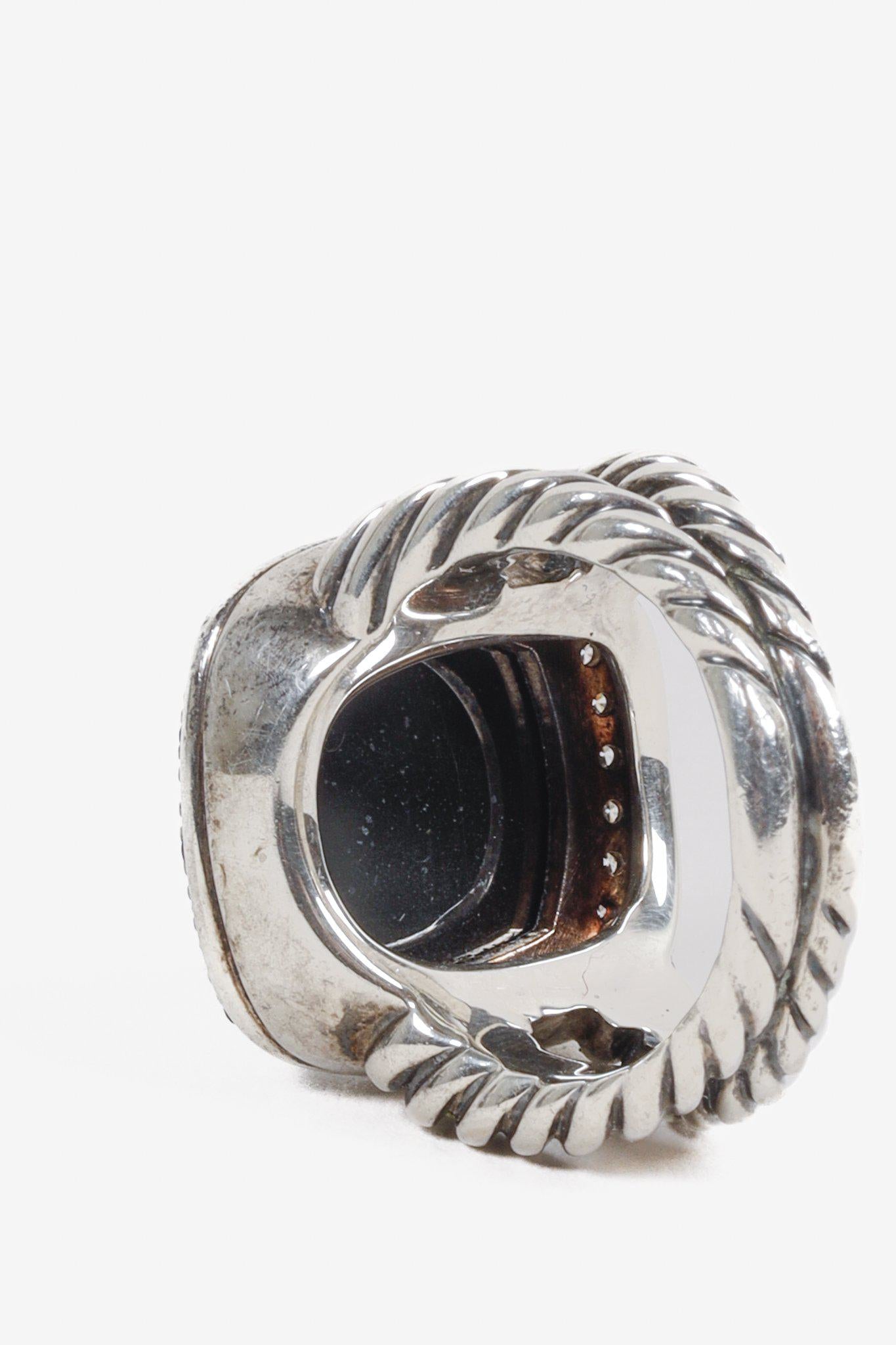 David Yurman Sterling Silver Albion Onyx and Diamond Ring