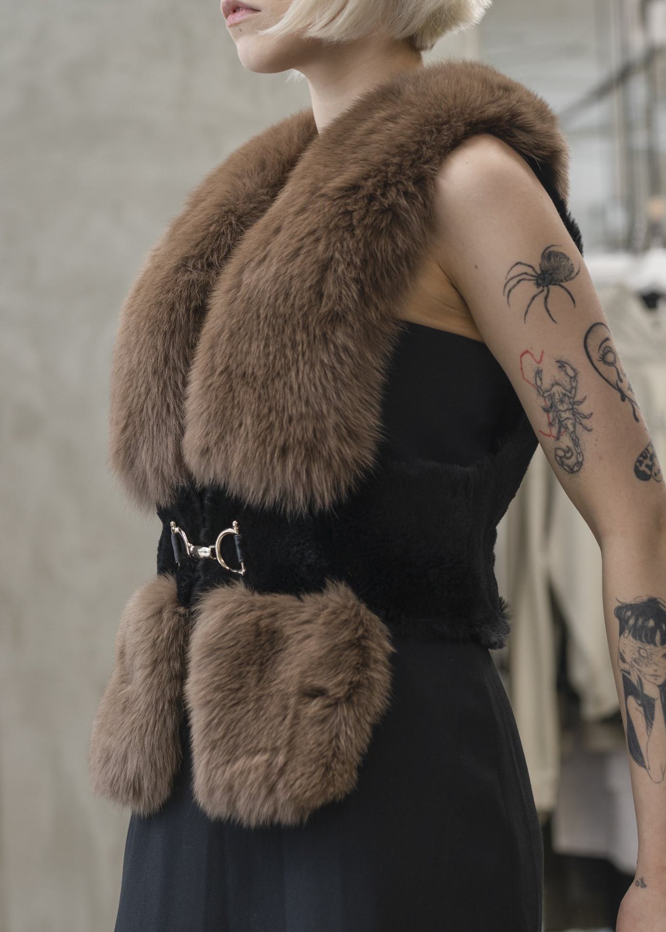 Fox and Mink Vest with Belt Buckle