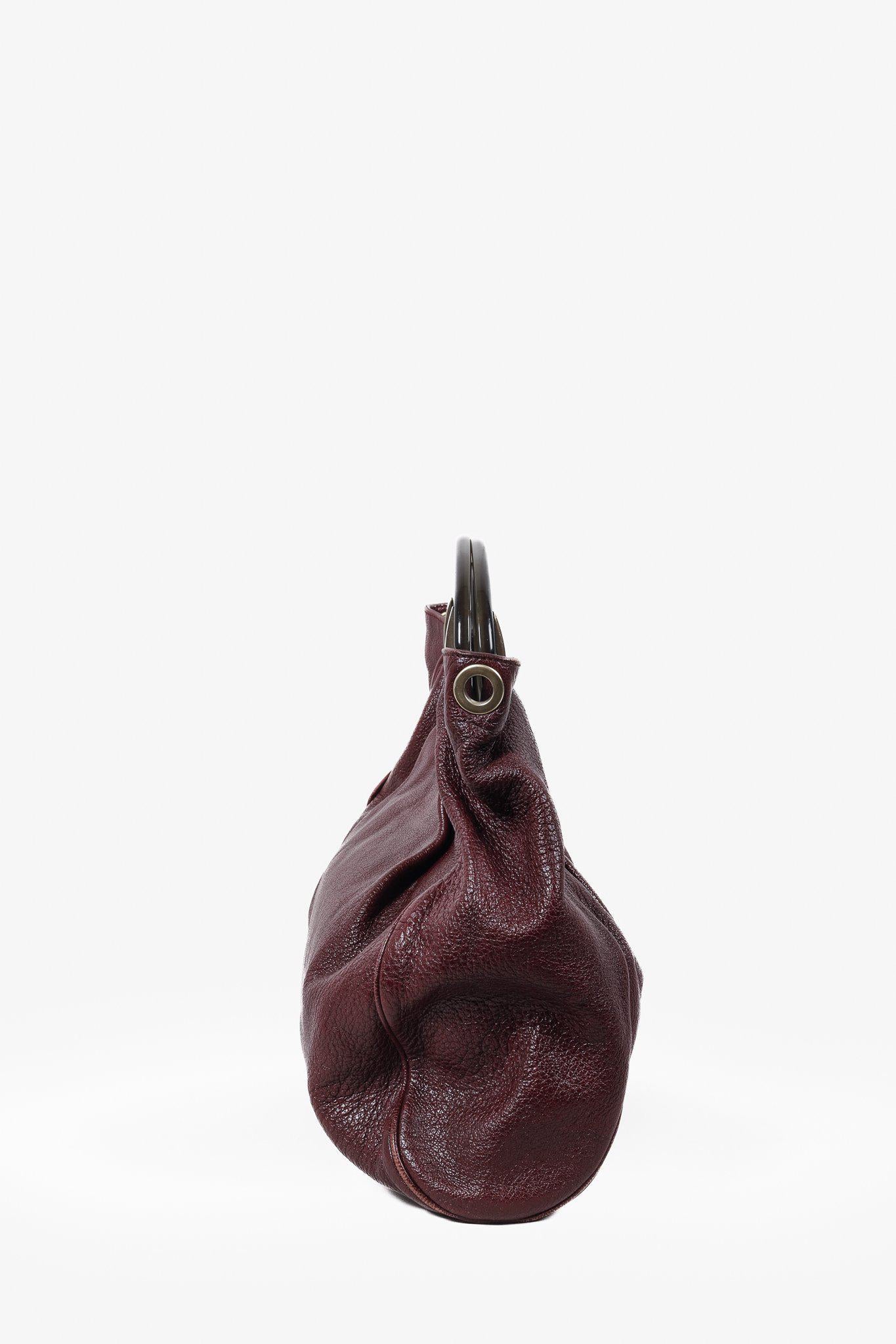 Marni Balloon Burgundy Pebbled Leather Tote Bag