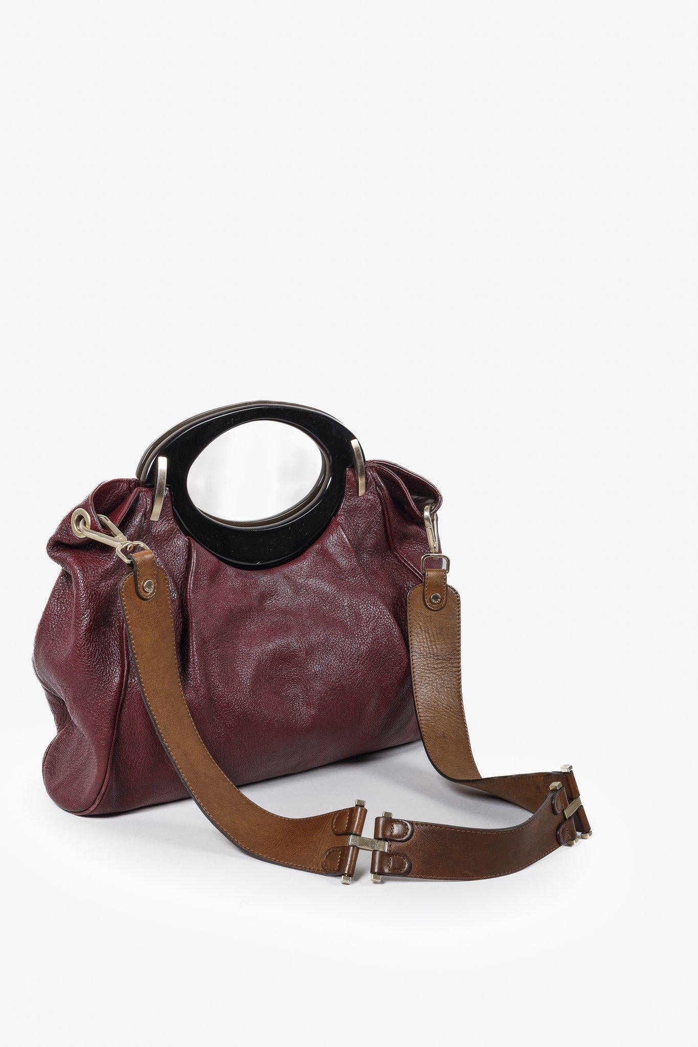 Marni Balloon Burgundy Pebbled Leather Tote Bag