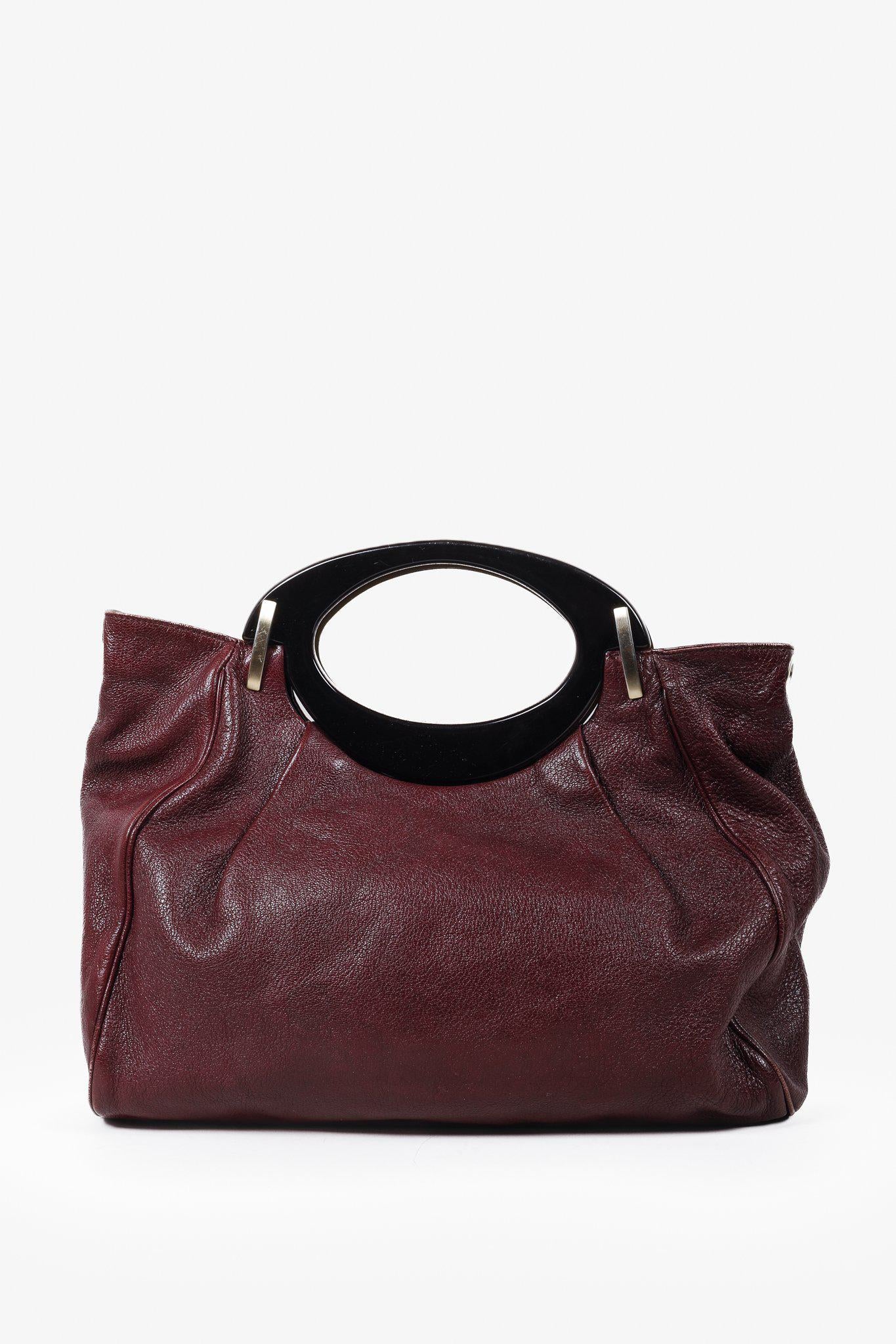 Marni Balloon Burgundy Pebbled Leather Tote Bag
