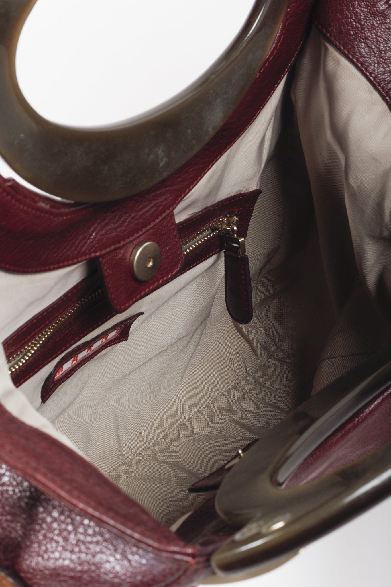 Marni Balloon Burgundy Pebbled Leather Tote Bag
