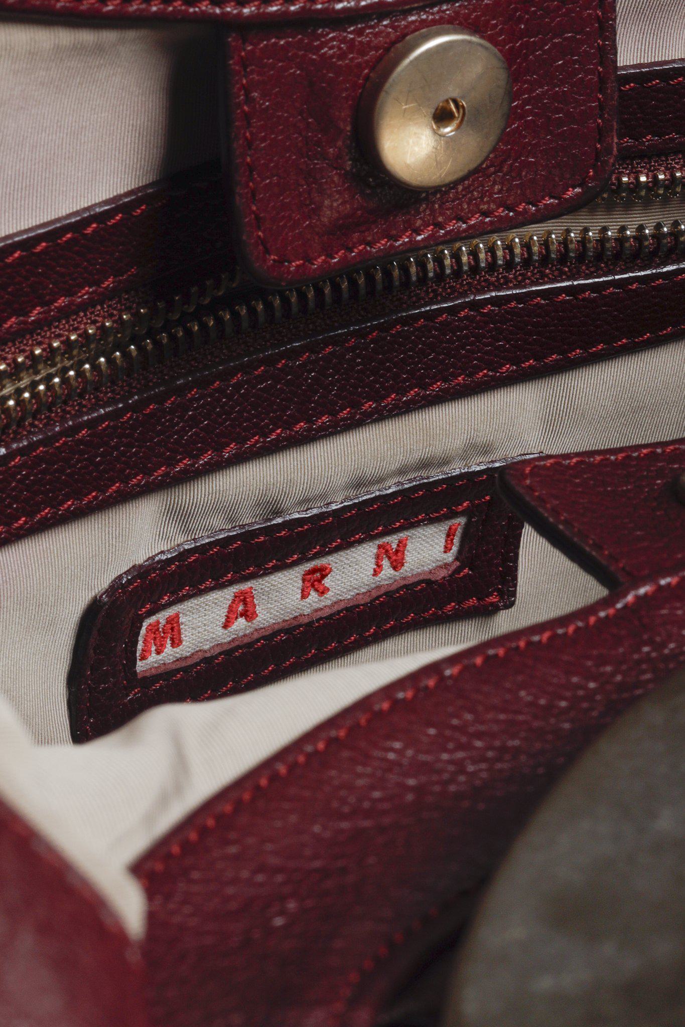 Marni Balloon Burgundy Pebbled Leather Tote Bag