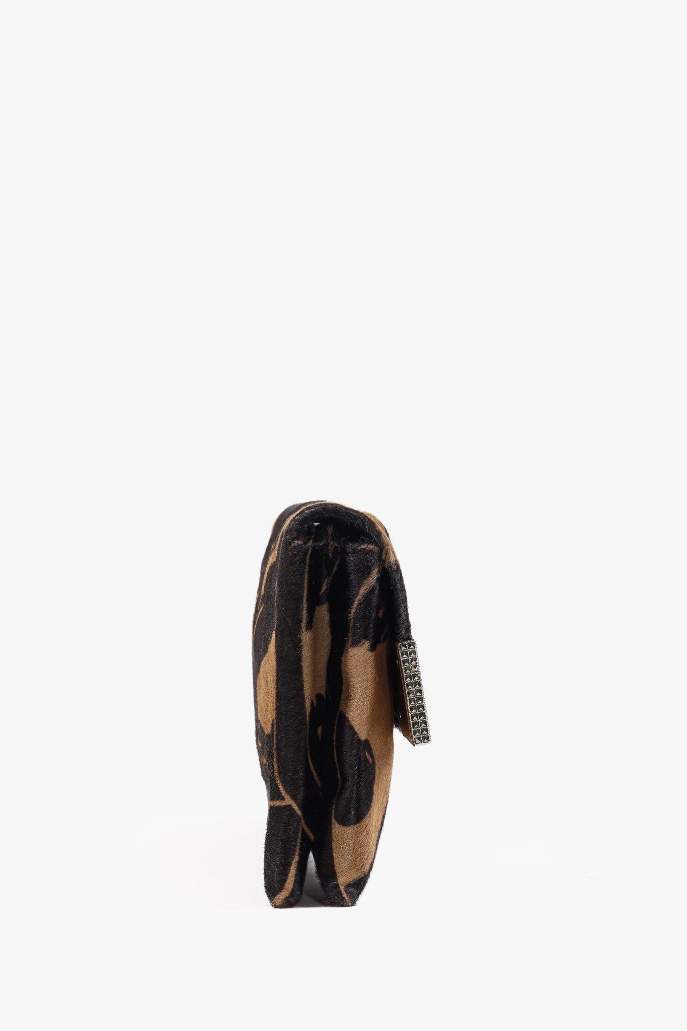 Valentino Horsehair Panther Brown Clutch Handbag