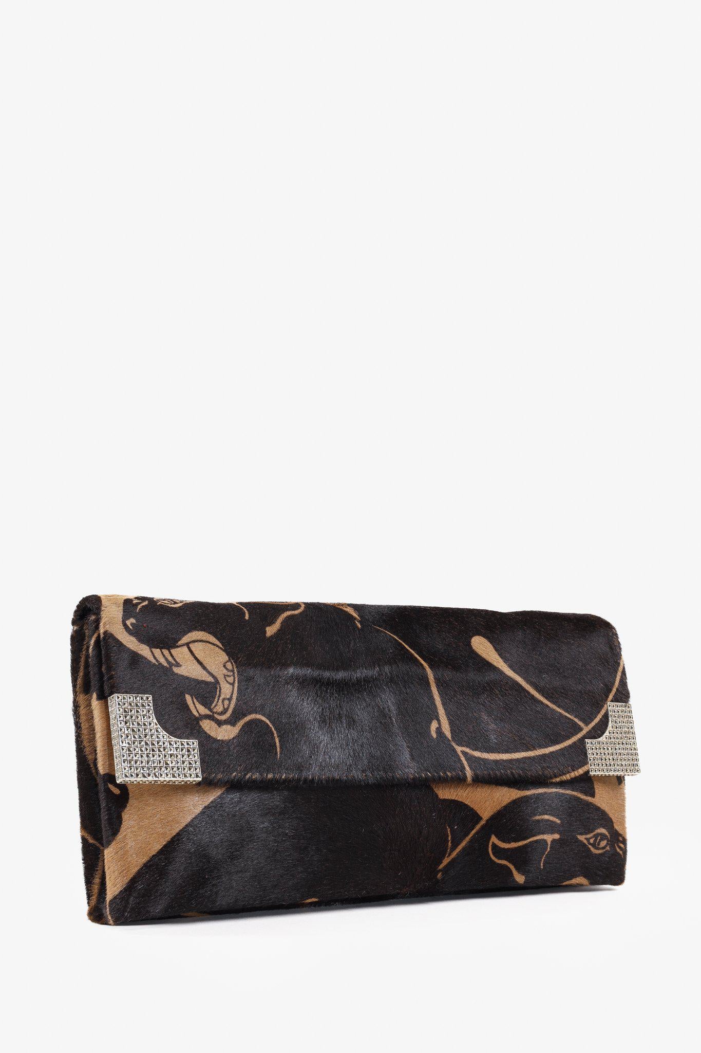 Valentino Horsehair Panther Brown Clutch Handbag
