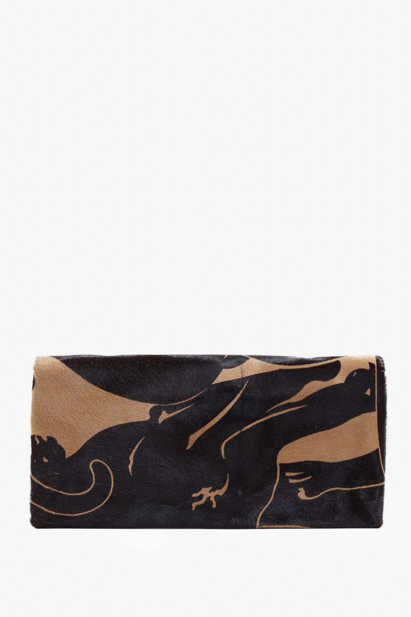 Valentino Horsehair Panther Brown Clutch Handbag