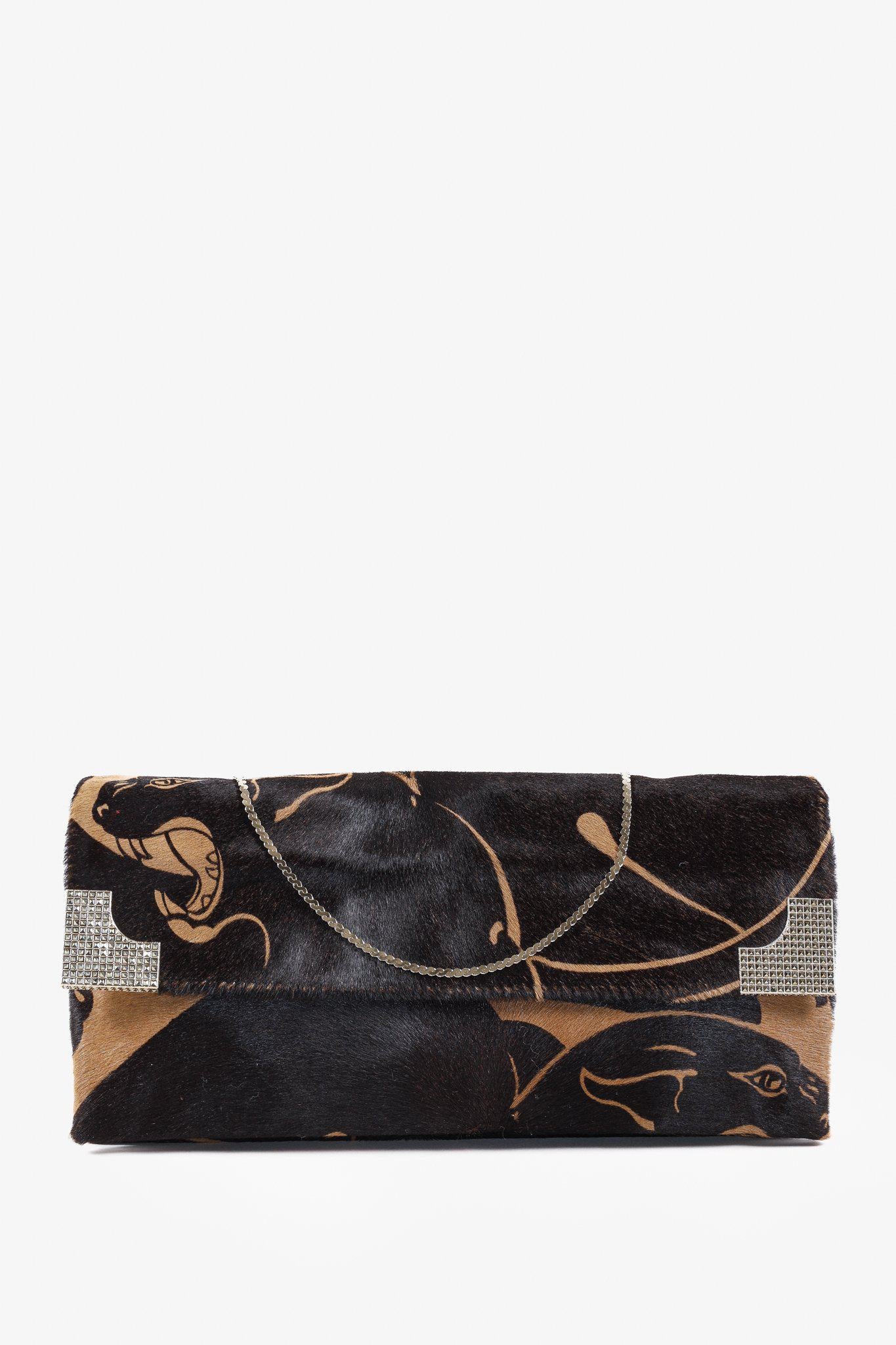 Valentino Horsehair Panther Brown Clutch Handbag