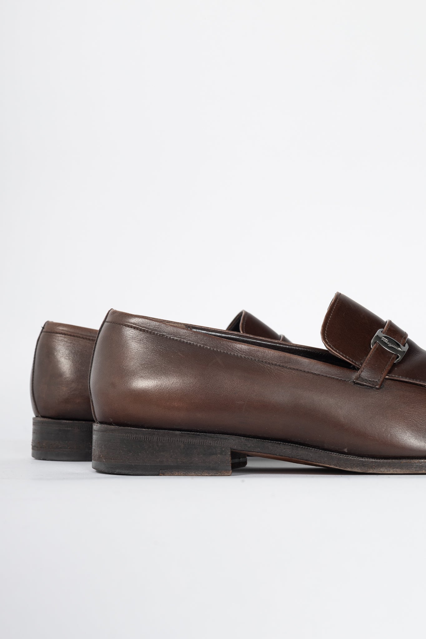 Salvatore Ferragamo Brown Leather Logo-Strap Loafers