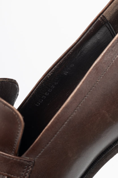 Salvatore Ferragamo Brown Leather Logo-Strap Loafers