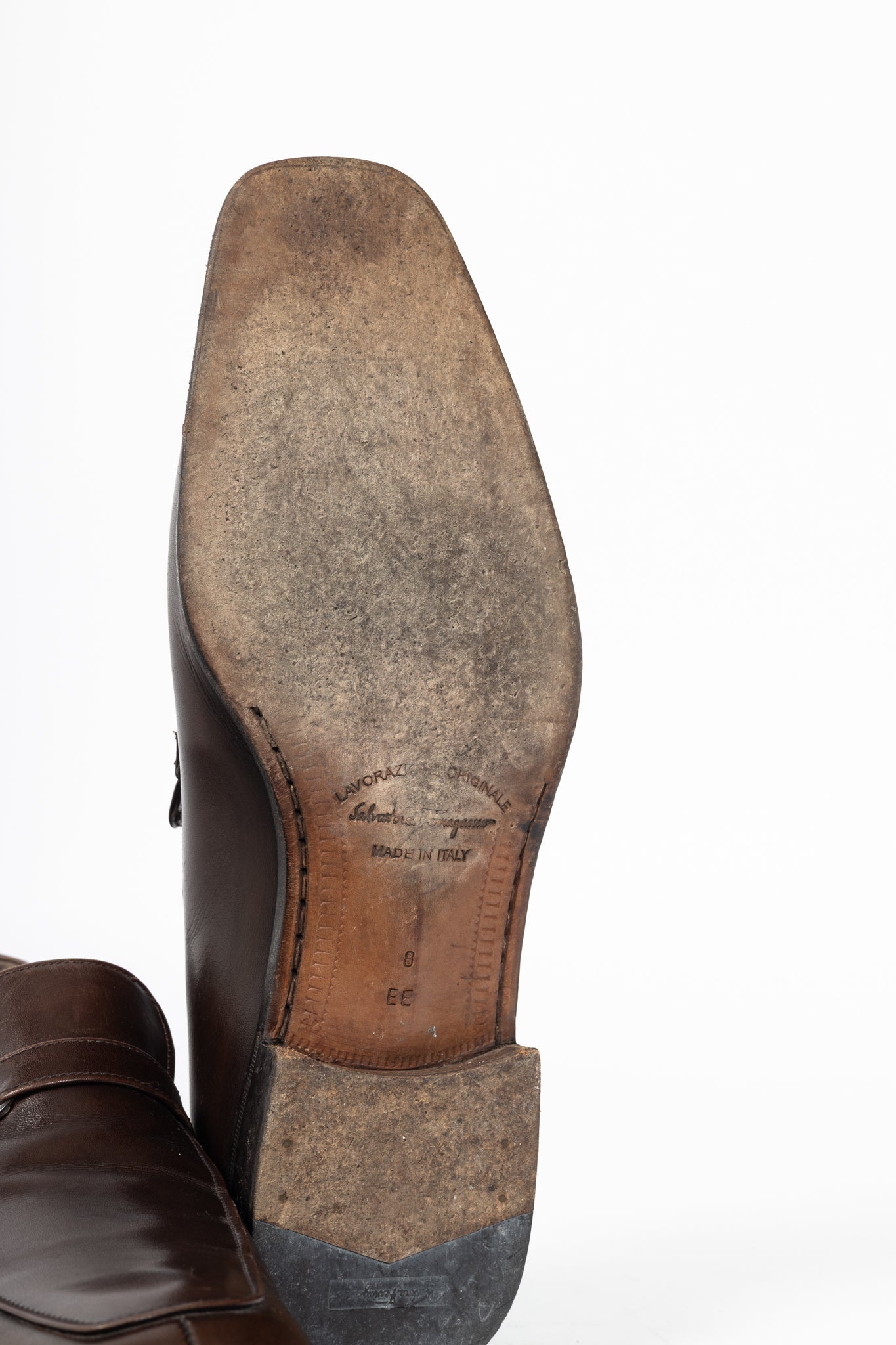 Salvatore Ferragamo Brown Leather Logo-Strap Loafers