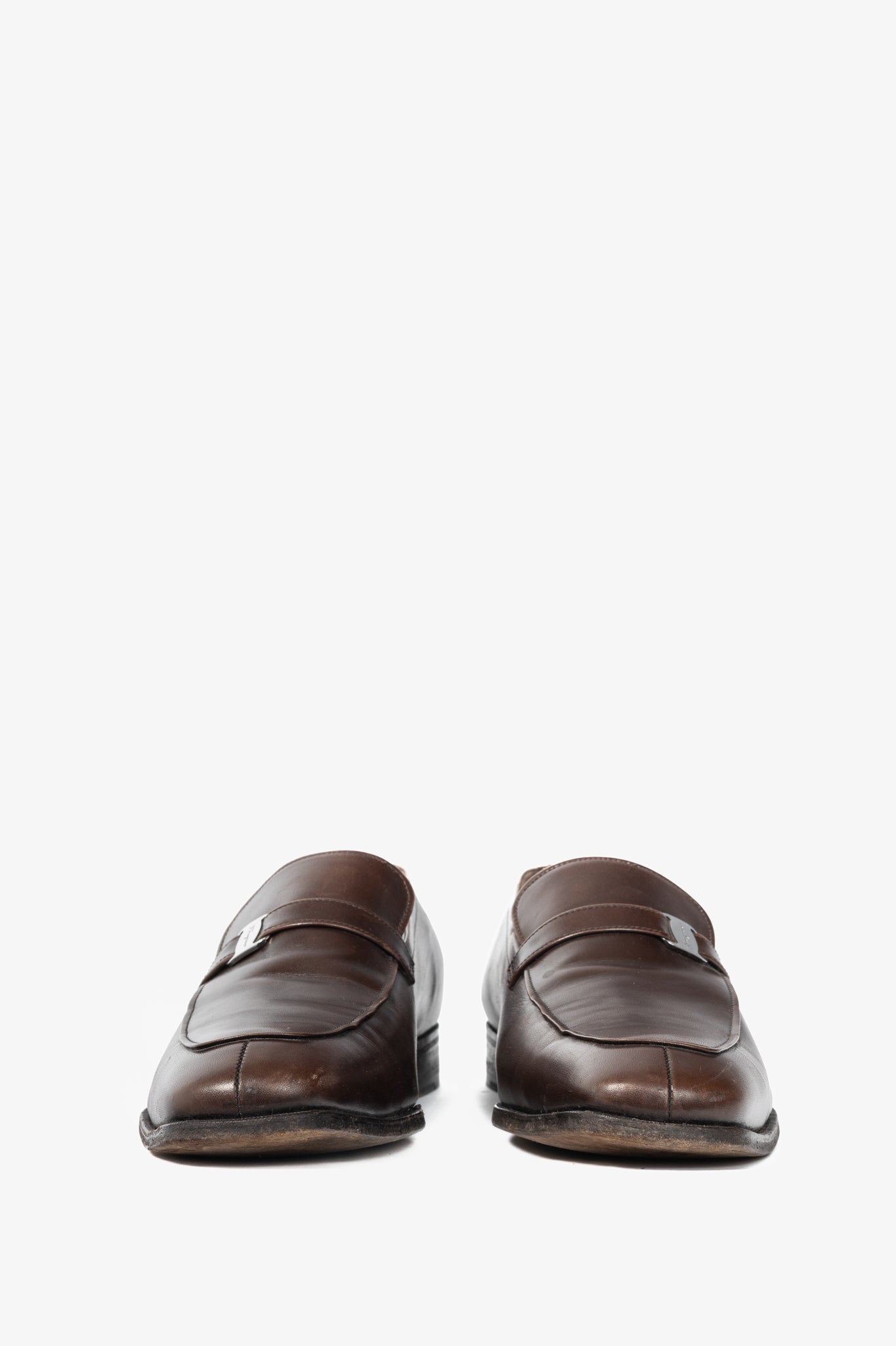 Salvatore Ferragamo Brown Leather Logo-Strap Loafers