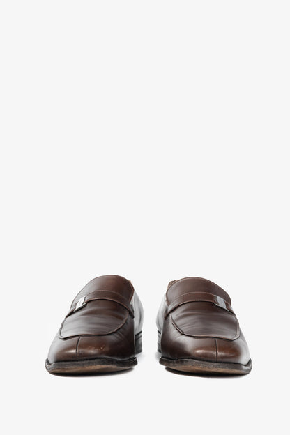 Salvatore Ferragamo Brown Leather Logo-Strap Loafers