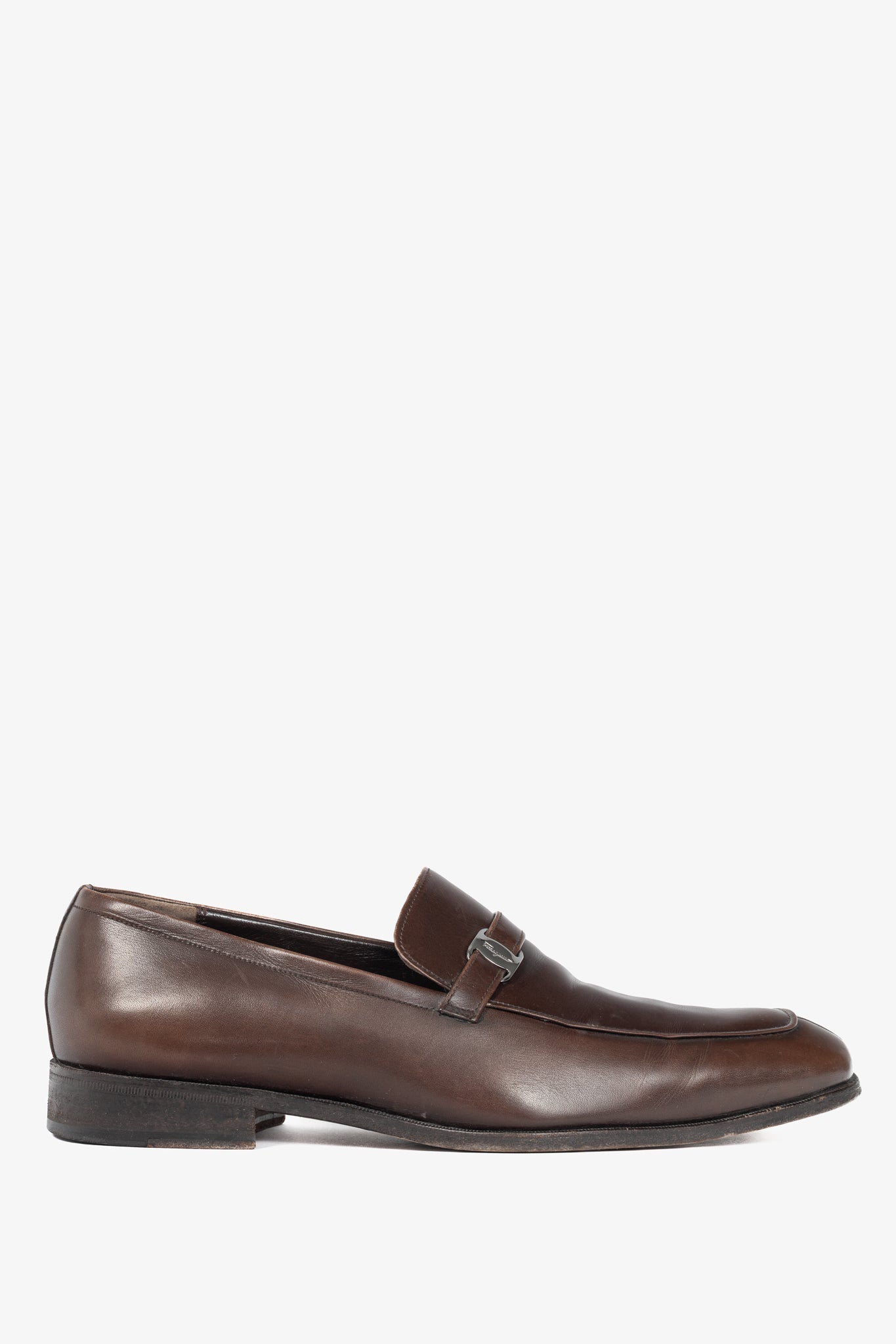 Salvatore Ferragamo Brown Leather Logo-Strap Loafers