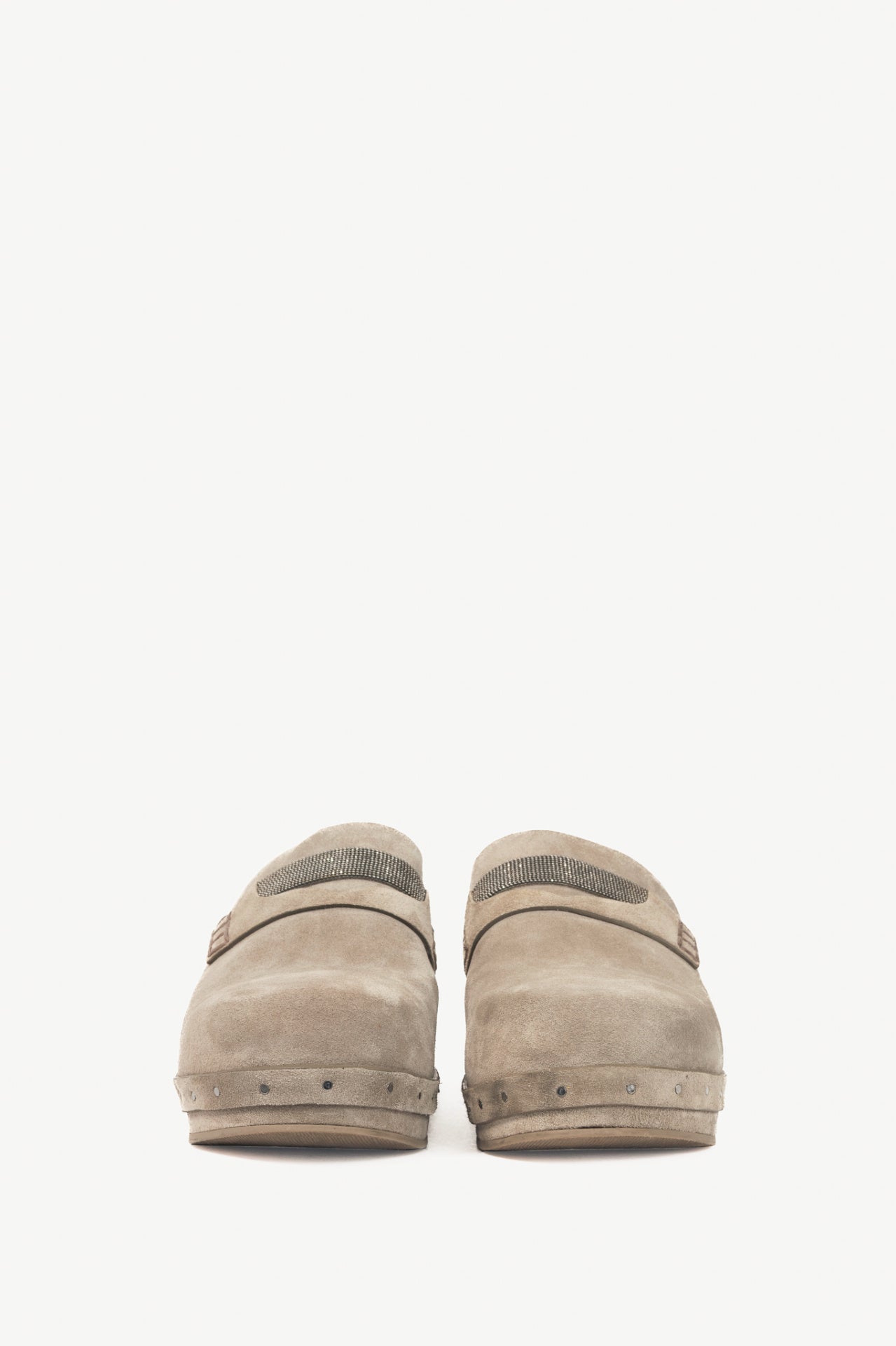 Brunello Cucinelli Grey Suede Monili-Bead Mule Clogs