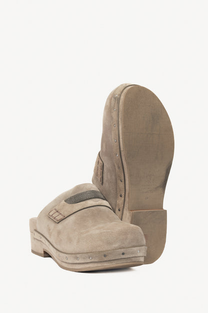 Brunello Cucinelli Grey Suede Monili-Bead Mule Clogs