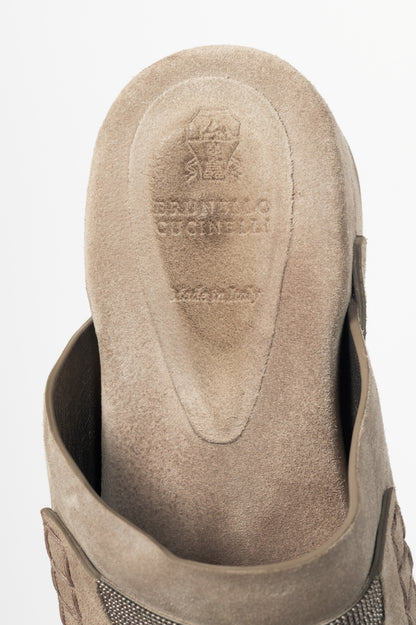 Brunello Cucinelli Grey Suede Monili-Bead Mule Clogs