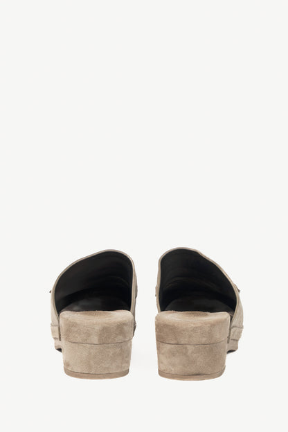 Brunello Cucinelli Grey Suede Monili-Bead Mule Clogs