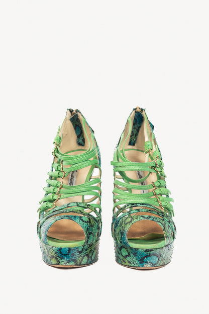 Brian Atwood SS12 Green Snake-Embossed Platform Sandals