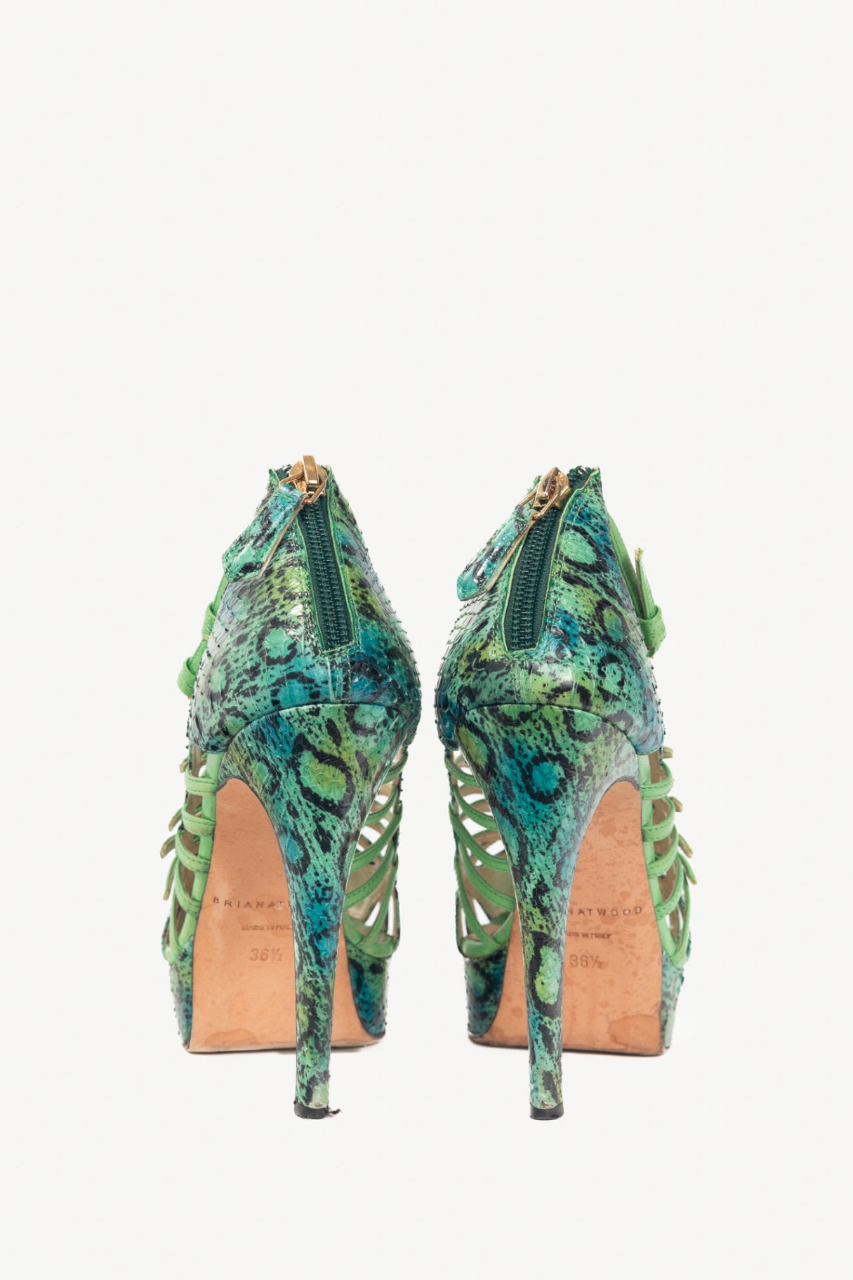 Brian Atwood SS12 Green Snake-Embossed Platform Sandals