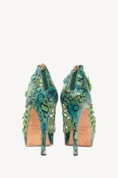 Brian Atwood SS12 Green Snake-Embossed Platform Sandals