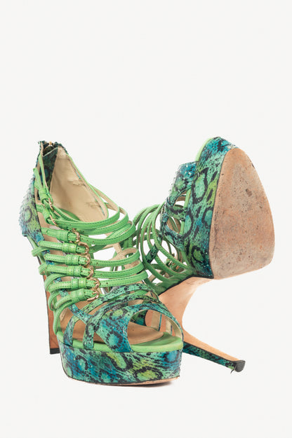 Brian Atwood SS12 Green Snake-Embossed Platform Sandals