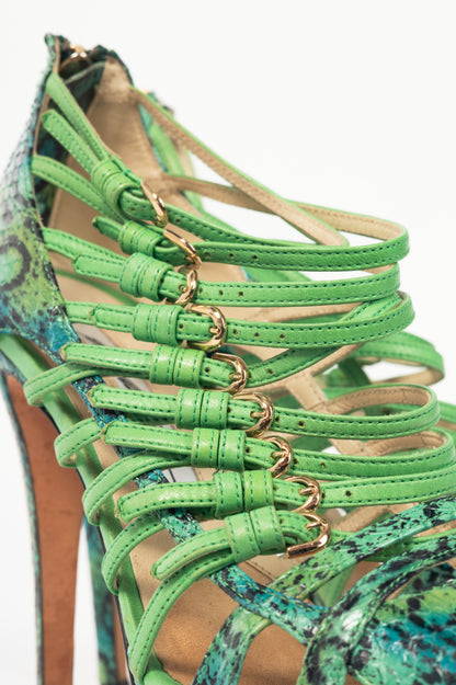 Brian Atwood SS12 Green Snake-Embossed Platform Sandals