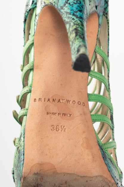 Brian Atwood SS12 Green Snake-Embossed Platform Sandals