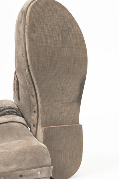 Brunello Cucinelli Grey Suede Monili-Bead Mule Clogs