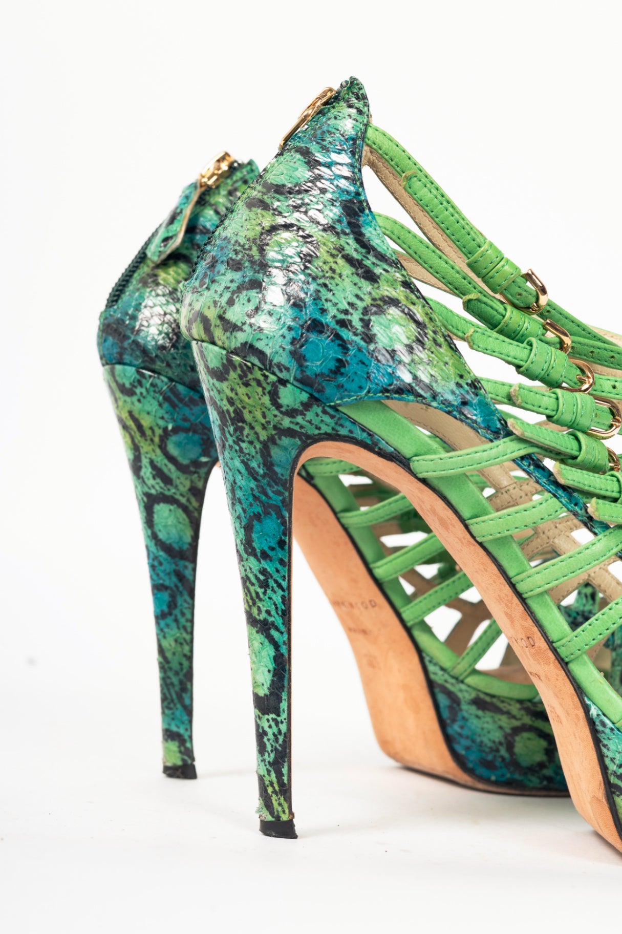 Brian Atwood SS12 Green Snake-Embossed Platform Sandals