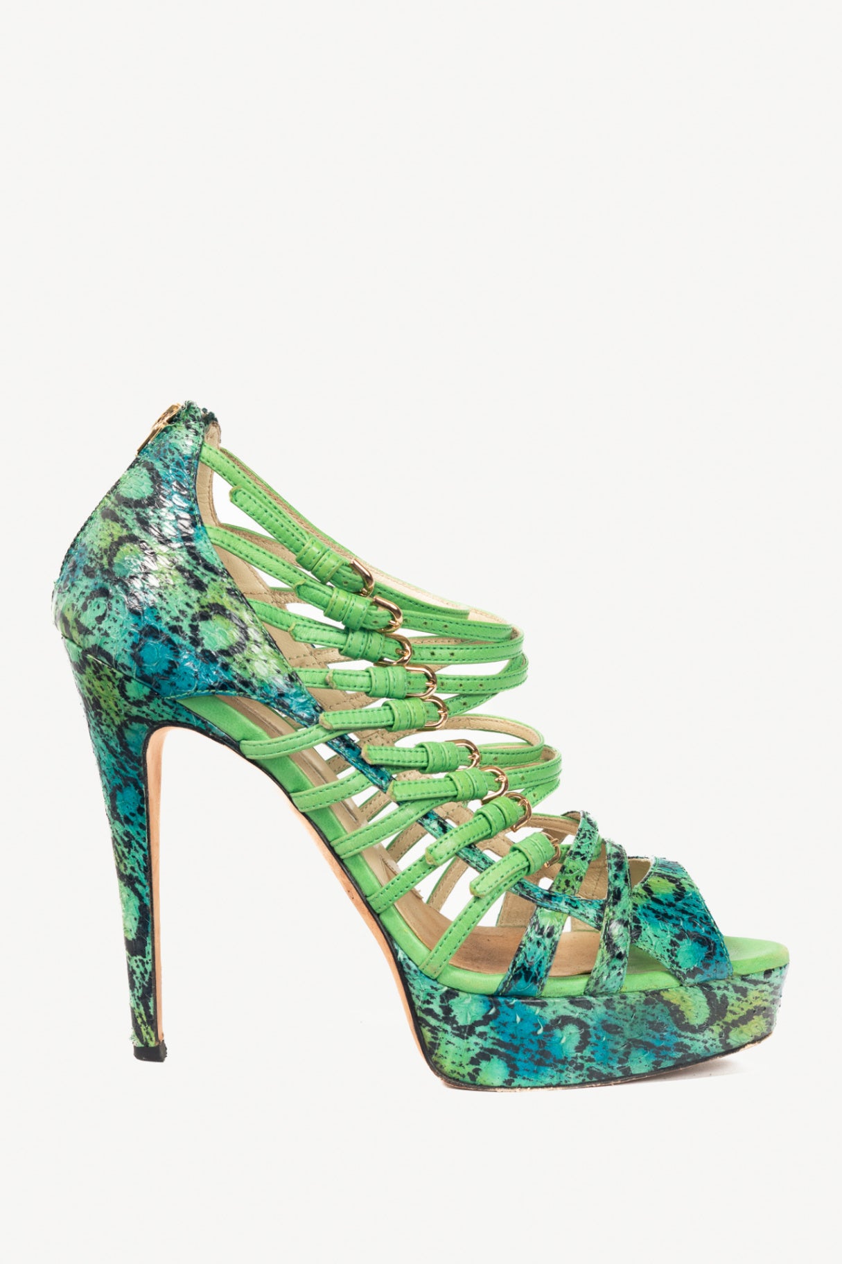 Brian Atwood SS12 Green Snake-Embossed Platform Sandals