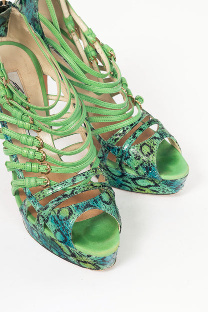 Brian Atwood SS12 Green Snake-Embossed Platform Sandals