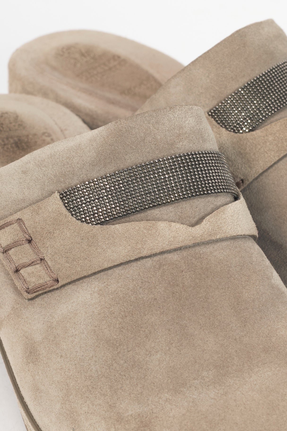 Brunello Cucinelli Grey Suede Monili-Bead Mule Clogs