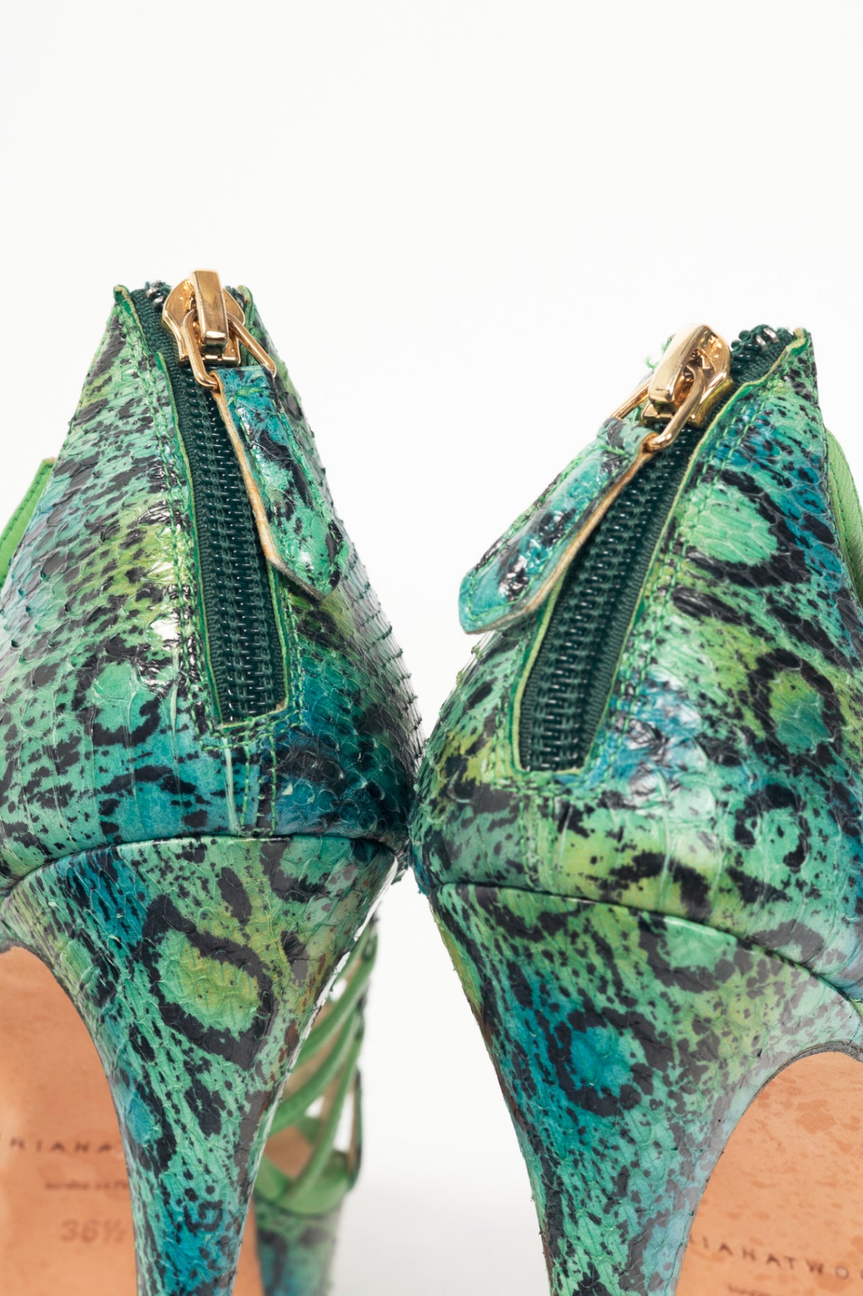 Brian Atwood SS12 Green Snake-Embossed Platform Sandals