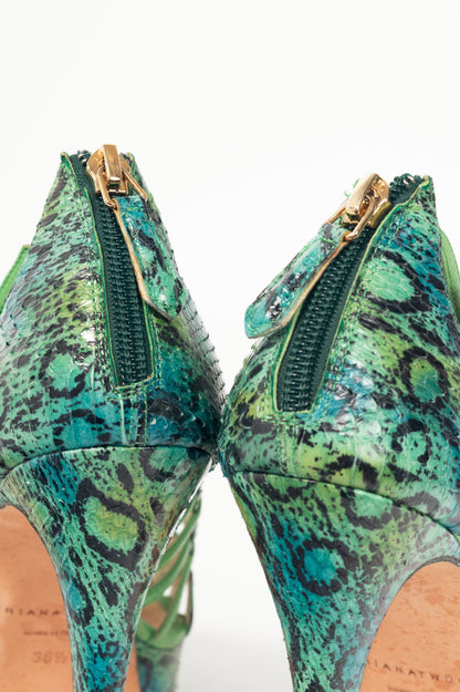 Brian Atwood SS12 Green Snake-Embossed Platform Sandals
