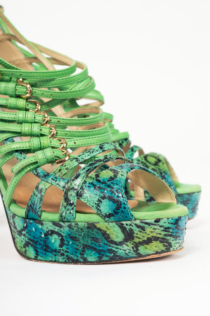 Brian Atwood SS12 Green Snake-Embossed Platform Sandals
