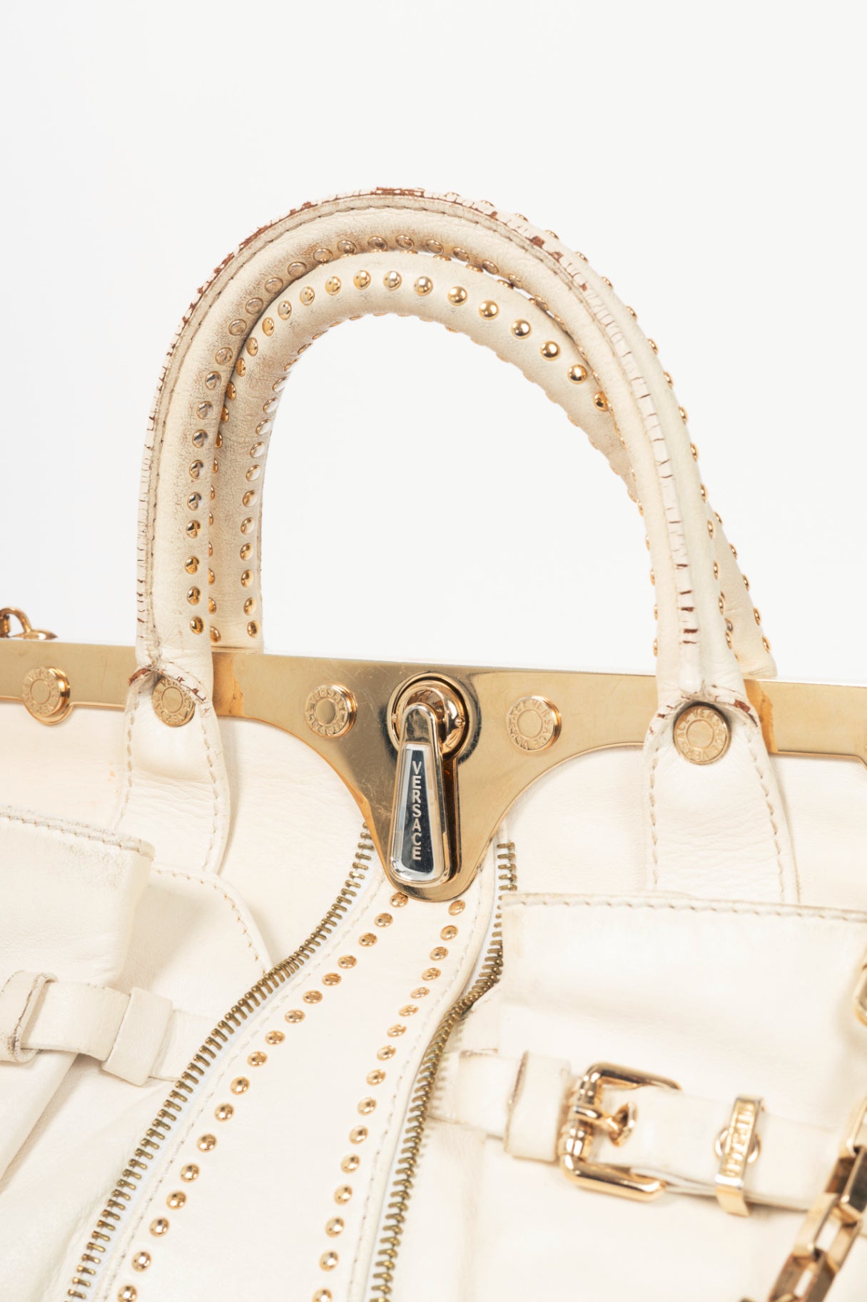 Versace SS09 Runway White Leather Studded Frame Satchel