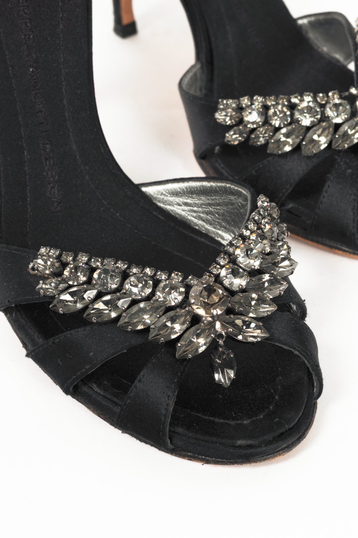 Giuseppe Zanotti Black Silk-Satin Crystal-Embellished Peep-Toe Heels