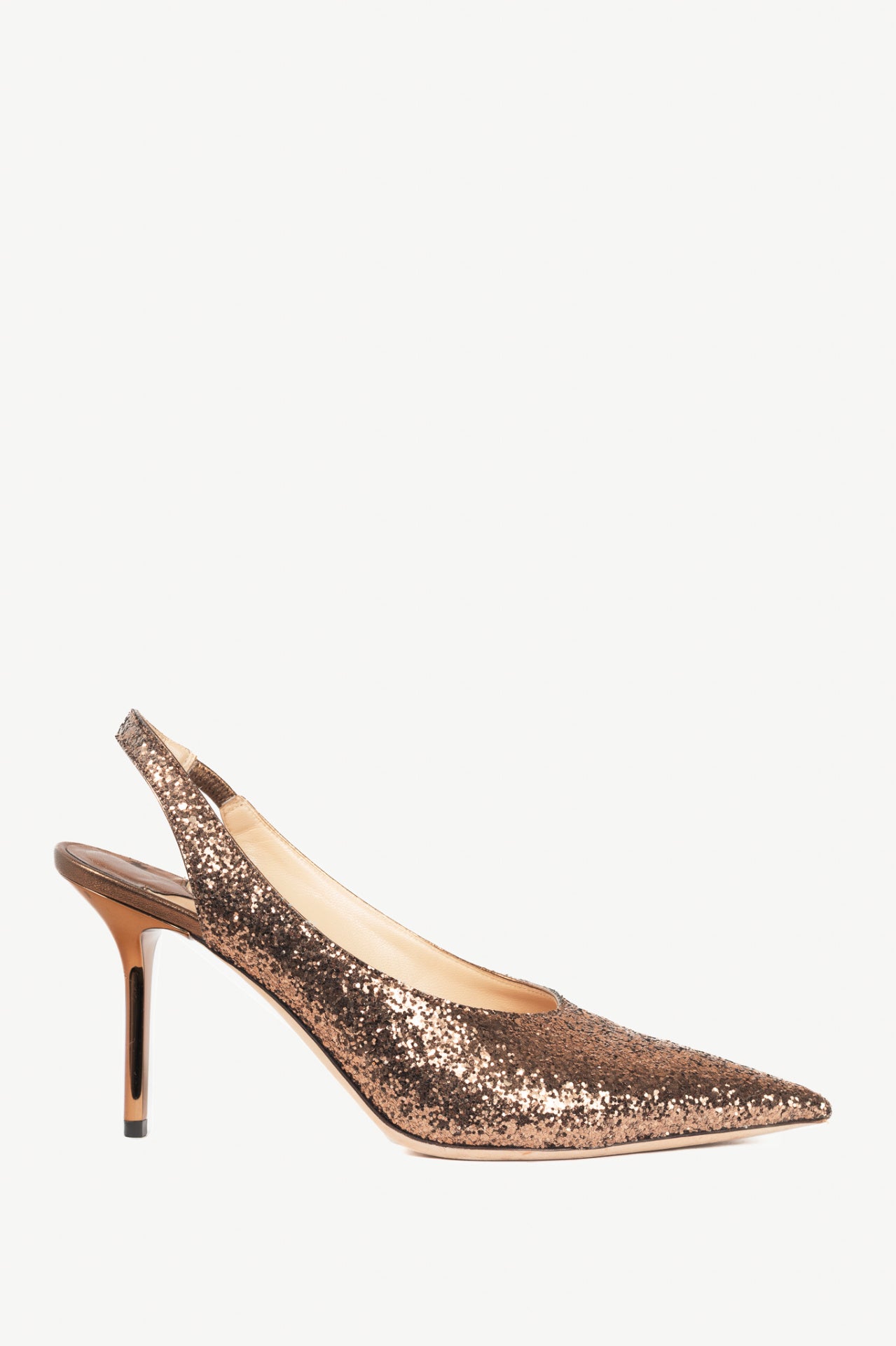 Jimmy Choo Bronze Glitter Slingback Pointed-Toe Heels