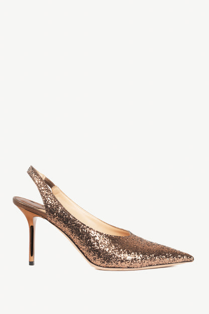 Jimmy Choo Bronze Glitter Slingback Pointed-Toe Heels