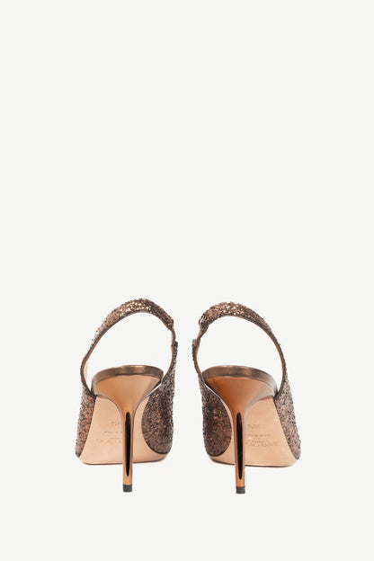 Jimmy Choo Bronze Glitter Slingback Pointed-Toe Heels