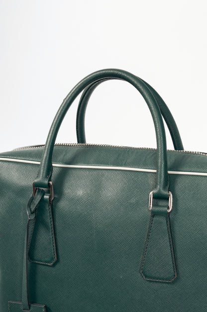 Prada Green Saffiano Leather Briefcase
