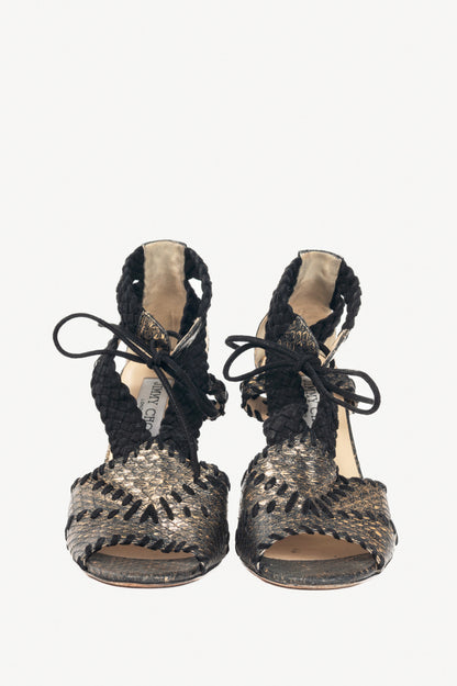 Jmmy Choo Gold Metallic Snake-Embossed Braided-Strap Sandals
