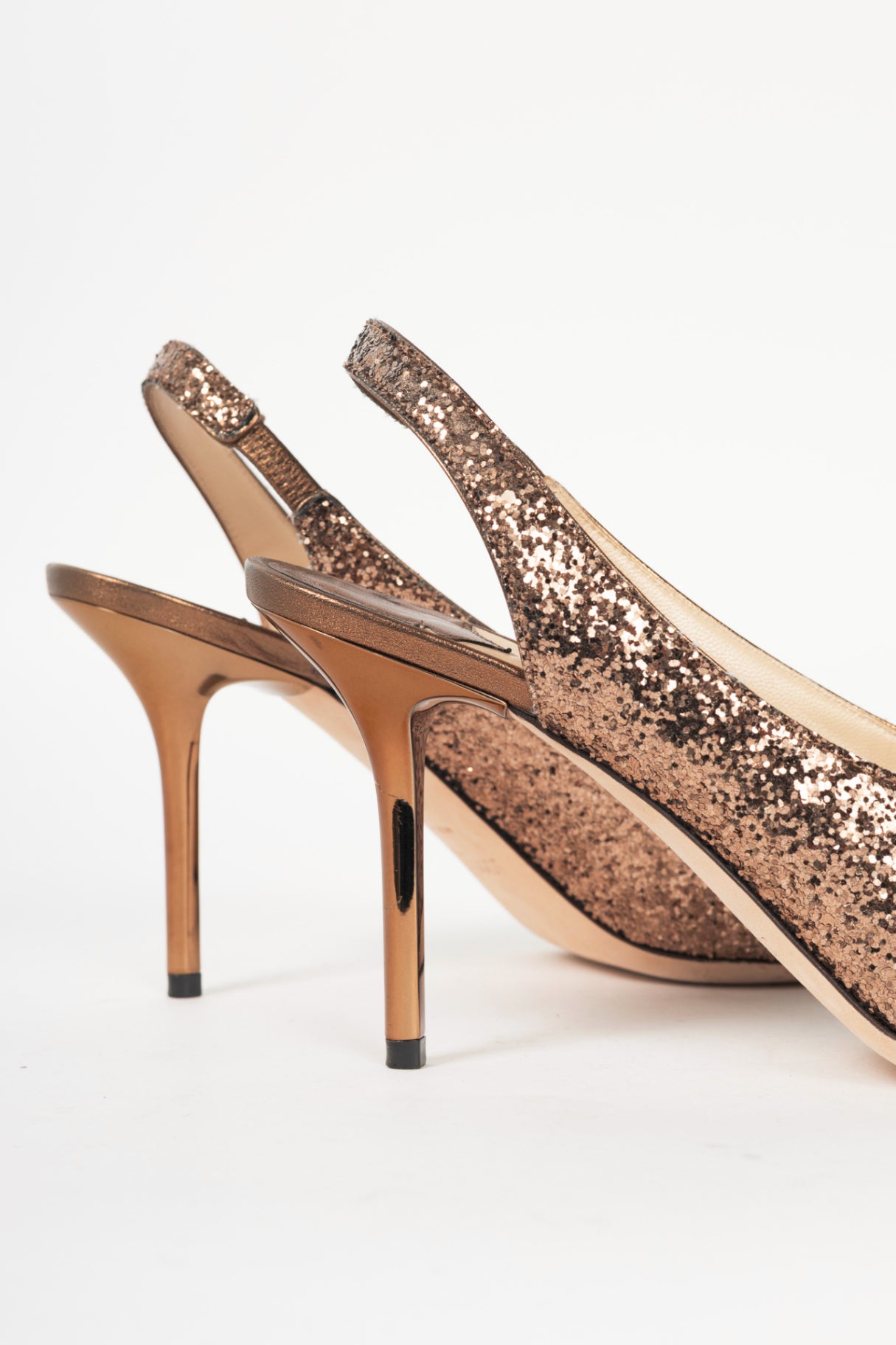 Jimmy Choo Bronze Glitter Slingback Pointed-Toe Heels