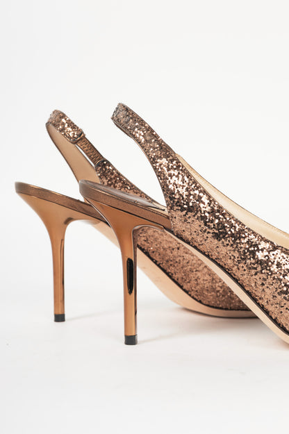 Jimmy Choo Bronze Glitter Slingback Pointed-Toe Heels