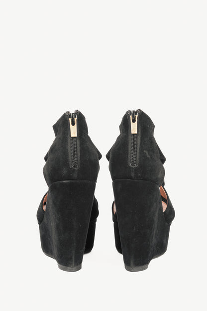 Robert Clergerie Black Suede Wedge Sandals
