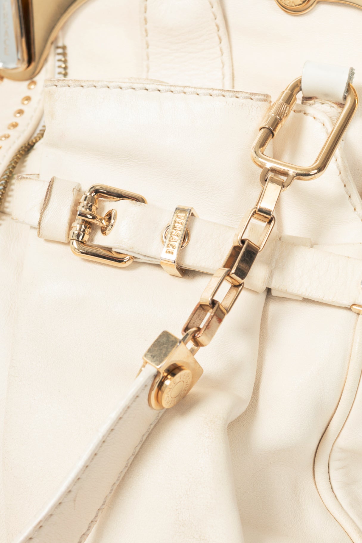 Versace SS09 Runway White Leather Studded Frame Satchel